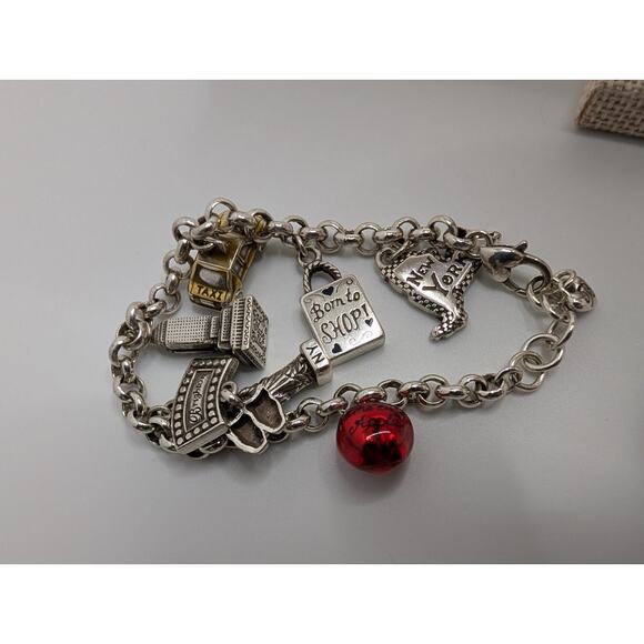 Brighton Broadway Charm Bracelet Red Apple Taxi NYC Silver Tone 7.5in - Picture 1 of 7